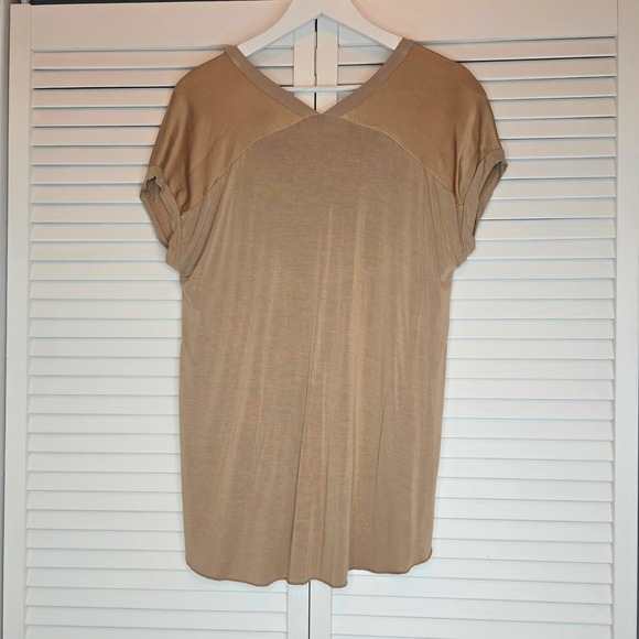 Made in Italy Shimmery Taupe V-Neck High Low Tunic Top Women Medium Minimalist - Picture 7 of 11